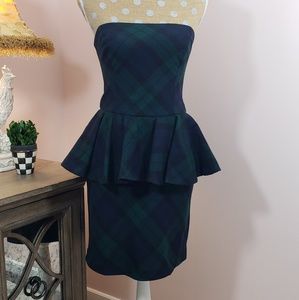 Ruby Ralph Lauren blue & green plaid peplum dress
